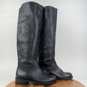 $300 Womens Zigi Sansa Black Leather Knee High Pull On Riding Boots Size 38 GUC